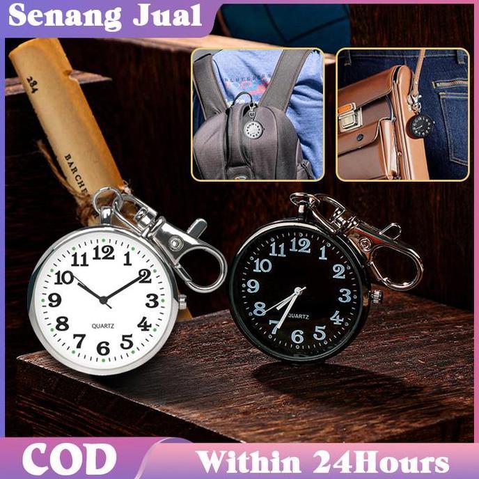 HAZTFRIOR Jam Saku Gantungan Kunci Quartz Analog Dial Bulat Simple Portable Jam Saku Digital