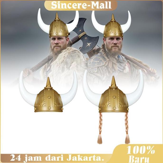 VIWIUWIU Topi Viking Tanduk / Topi Viking Helm Tanduk / Cosplay Topi Helm Viking