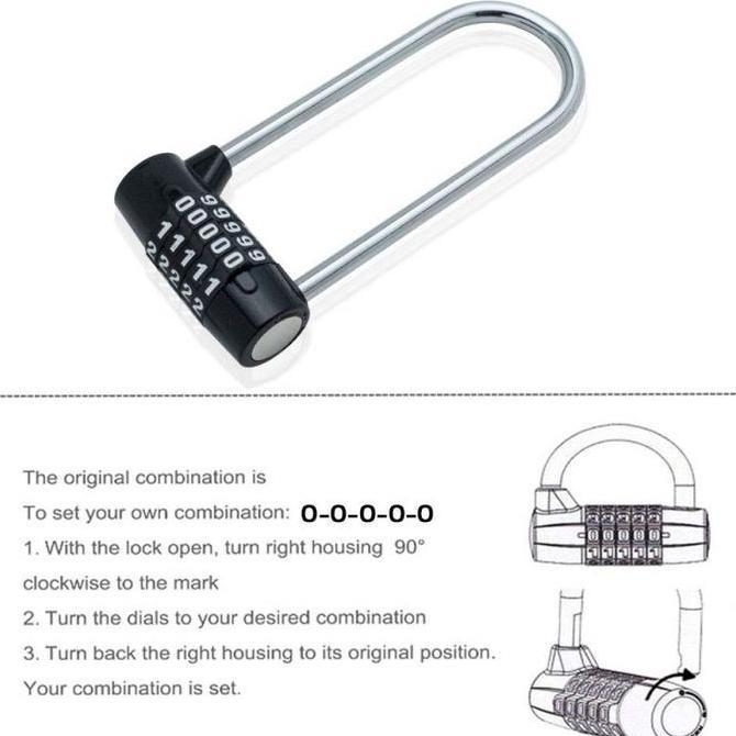 HAZTFRIOR Gembok Besar 5 Digit / Gembok Nomor Bentuk U / Gembok Kode Angka