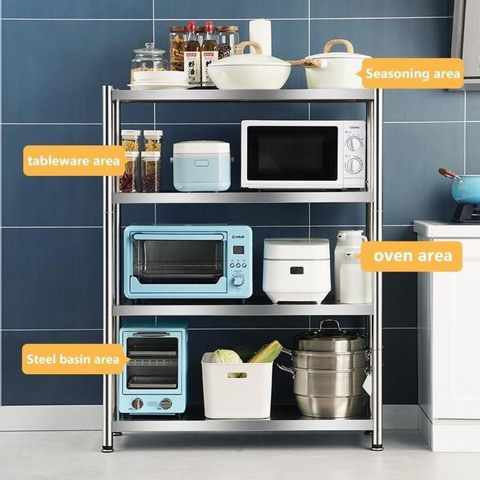 BAIAVY Rak Dapur Stainless Steel Rak Penyimpanan 5 Tingkat Rak Dapur Microwave Rak Barang