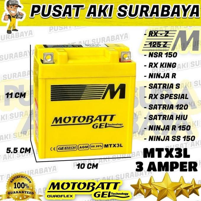 Promo ACCU GEL MOTOBATT MTX3L ORIGINAL AKI MOTOR KAWASAKI NINJA SS NINJA 150 Diskon