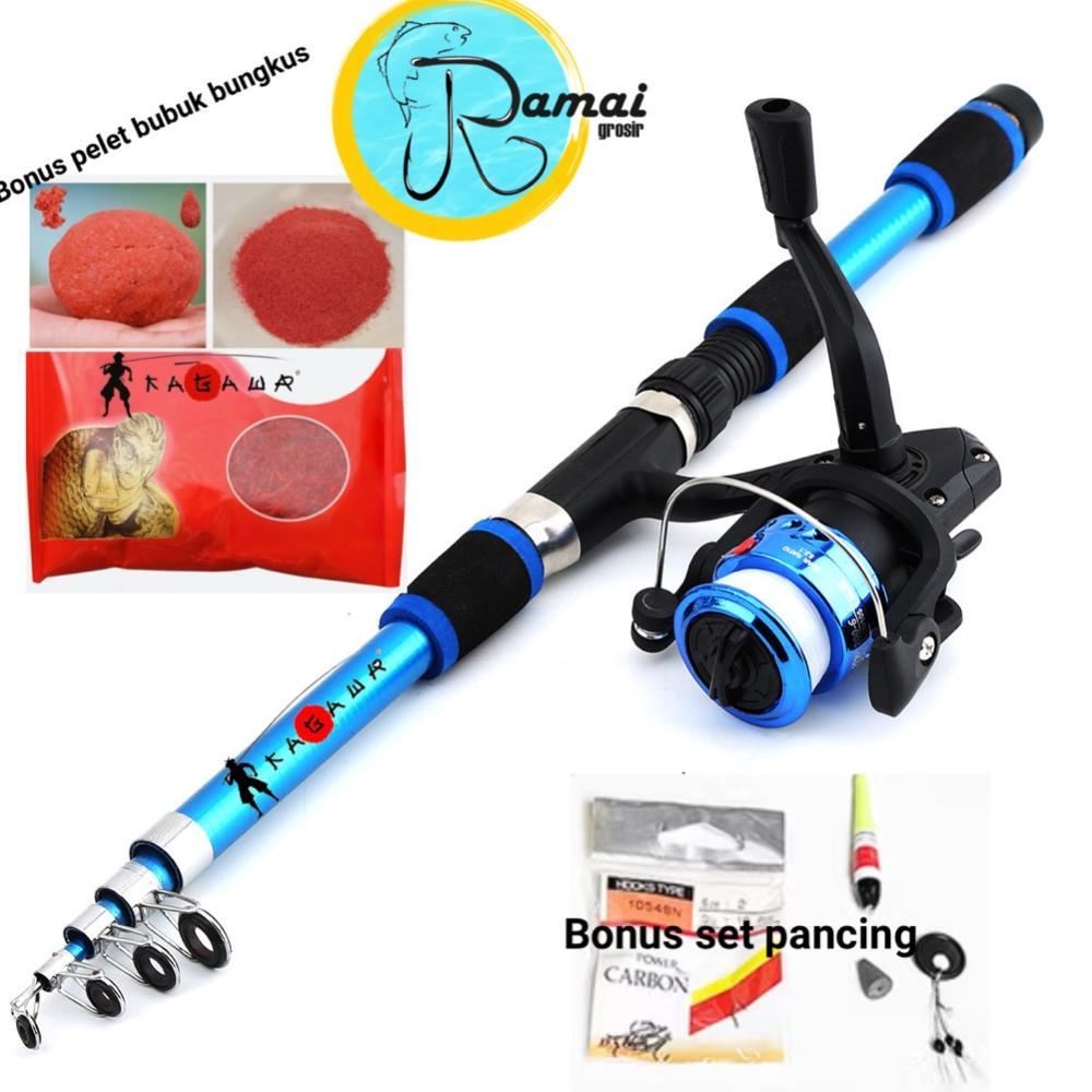 Set Paket Joran Pancing 150Cm  Antena Carbon Kagawa Antena Lengkap Pelet Bubuk Tegek Reel Pancing Ri