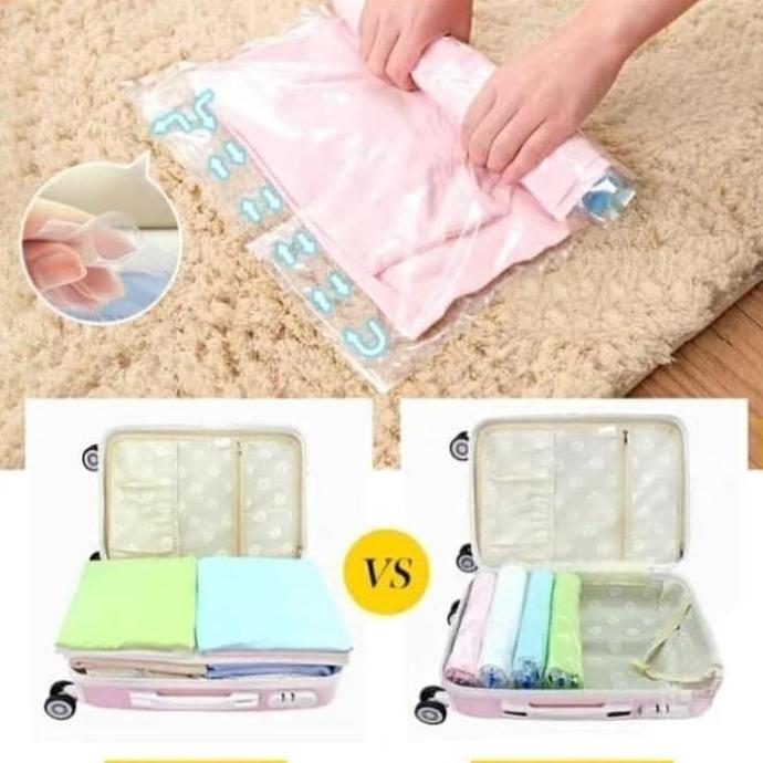 Plastik Vakum Bag Pakaian / Vacuum Bag Travel / Hand Roll Vacuum Bag