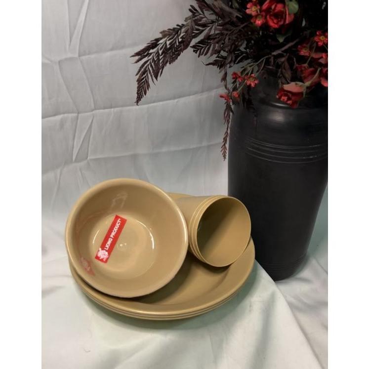 RECOMMENDED ( 9 PCS ) SET PIRING MANGKOK GELAS PLASTIK / PIRING SET MANGKOK GELAS CREAM