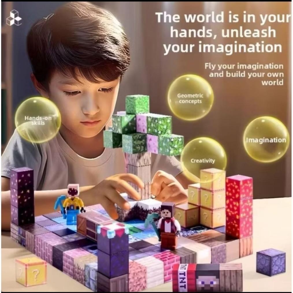 Wajib Punya Mainan Anak Edukatif Balok Minecraft Magnet Balok Block Mainan Minecraft Magnetic Blok B