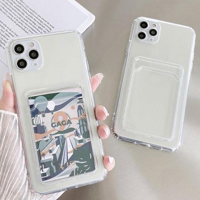 Soft Case Slot Id Card Holder Wallet Silikon Transparan Clear Bening Polos Kompatibel Untuk Xiaomi 1