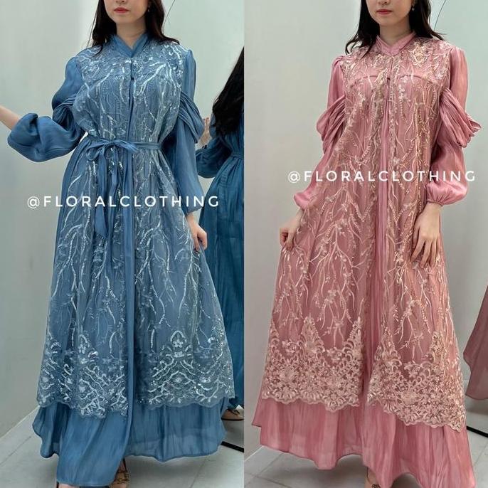 New F519 Dress Gamis Kondangan Korean Style / Gamis Pesta / Gamis Syari Bunga Bunga Bunga Bunga Prom