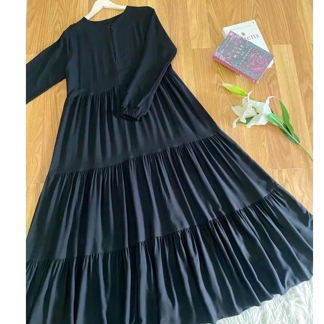 New Gamis Premium Rayon Twill Dress Muslim Wanita Fit Polos Susun Canda Katun Hanum Dress Gamis Rayo