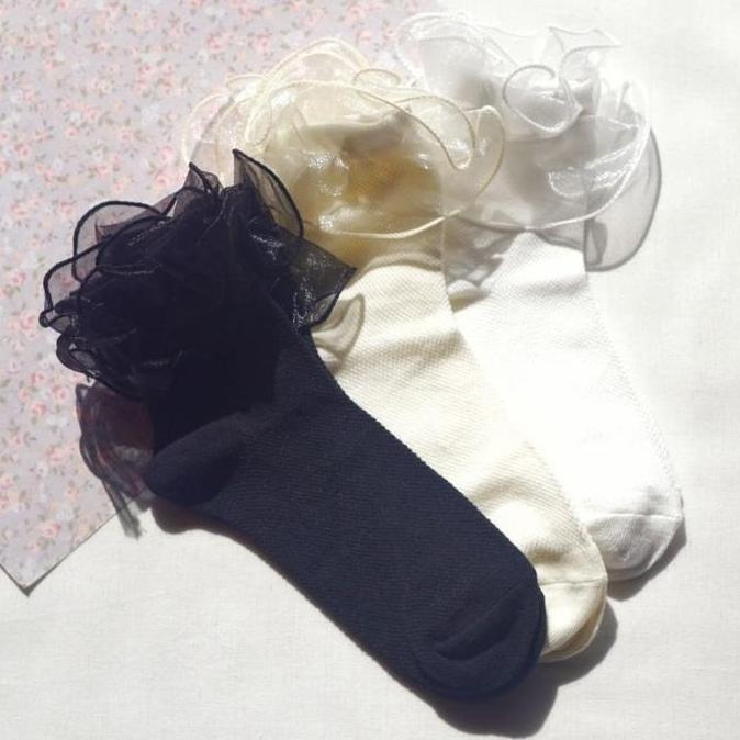 Ruffle Lace Socks Unik Kaos Kaki Renda Wanita Dewasa Vintage Lolita LL