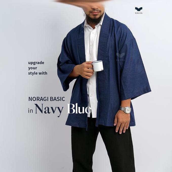 Outer Pria Kimono Noragi Navy Jaket Kimono Kalva Basic Series | Gaya Jepang Kekinian LM