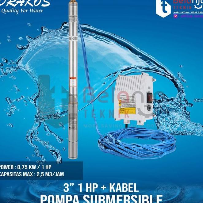 Drakos Submersible Pump 3 Inch 1 Hp Pompa Air Satelit Celup Dan Kabel