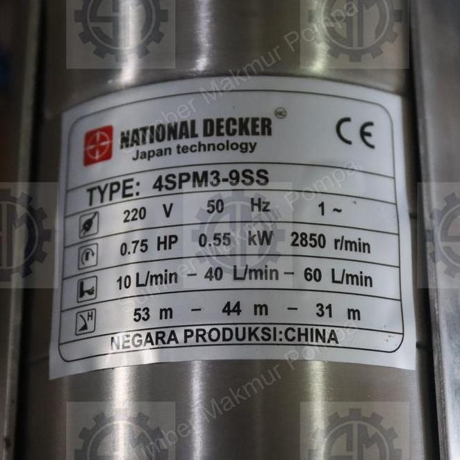 Pompa Satelit 4 Inch 0.75 3/4 Hp 0.55 Kw National Decker Submersible