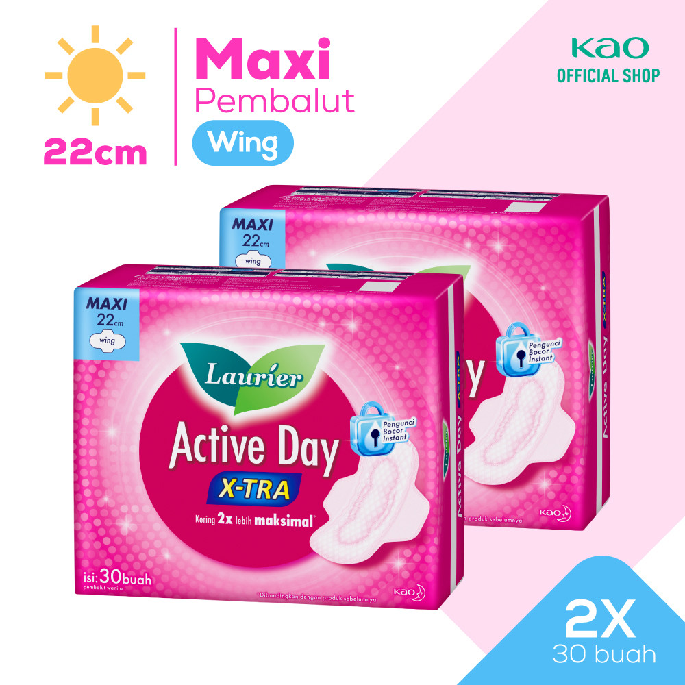 Laurier Active Day X-tra Pembalut Wanita Daya Serap Ekstra Bebas Bocor 22cm Wing Pengunci Bocor Inst