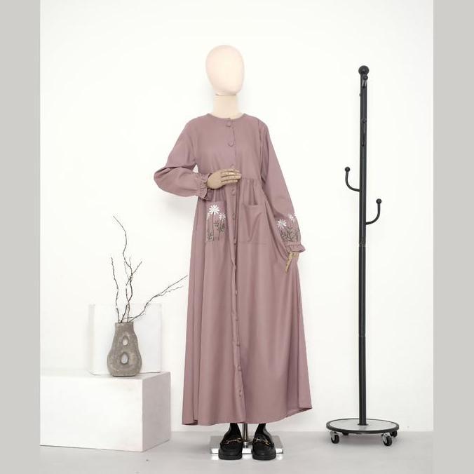 New Kupnad Gamis Katun Toyobo Bordir - Daisy Dress Dusty Purple Promo Lebaran