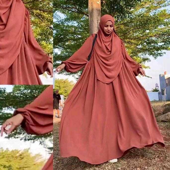 New Rh Gamis Luna Syar'I Set Hijab Oval / Gamis Wanita Bahan Crinkle Muslim Panjang Promo Lebaran