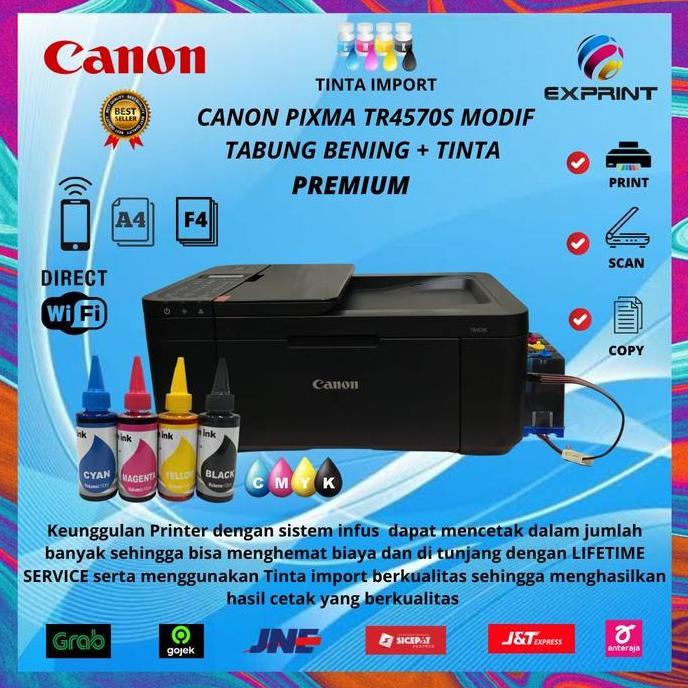 NEW Canon Tr4570s Wifi Direct Upgrade Infus Tabung Bening + Tinta Premium