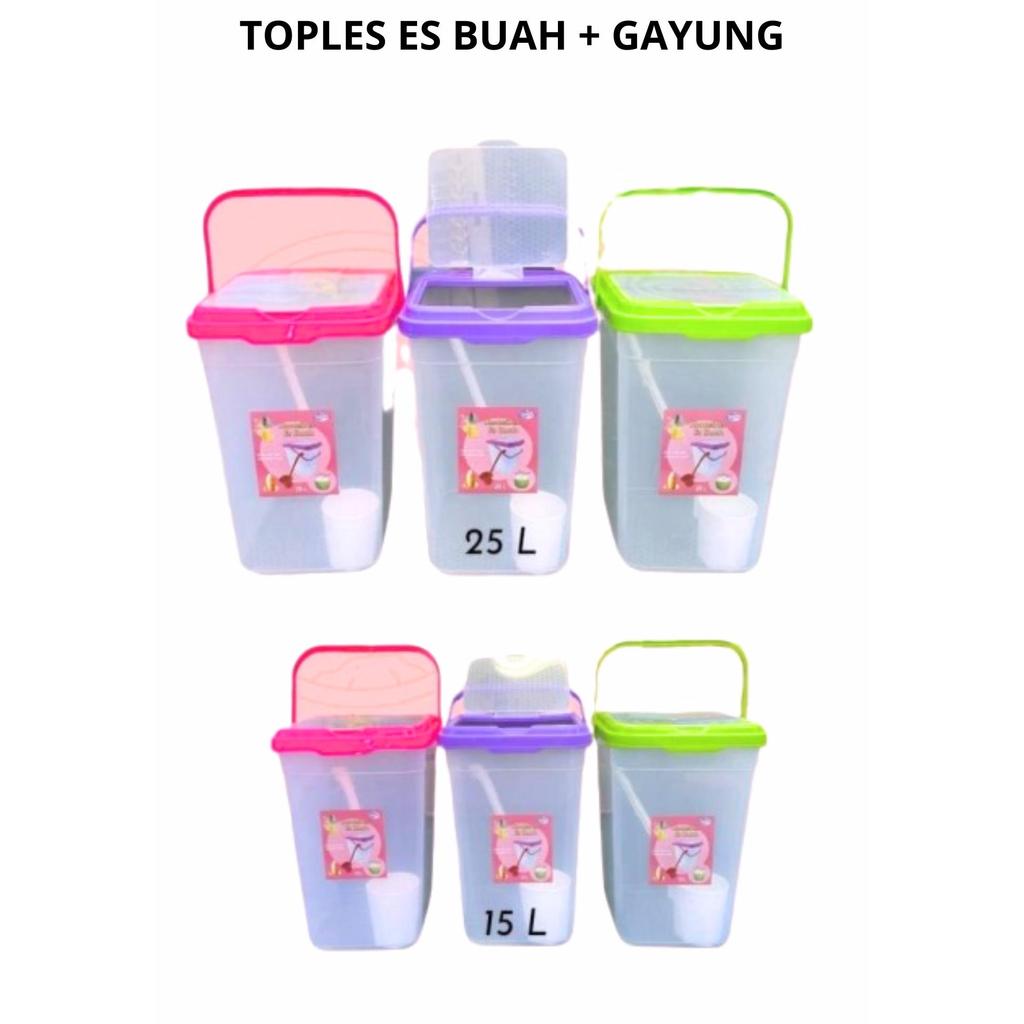 Toples Es Buah Lovenia 15/25 Liter Plus Gayung / Toples Plastik Tempat Es Buah Gagang/ Aquarium Es