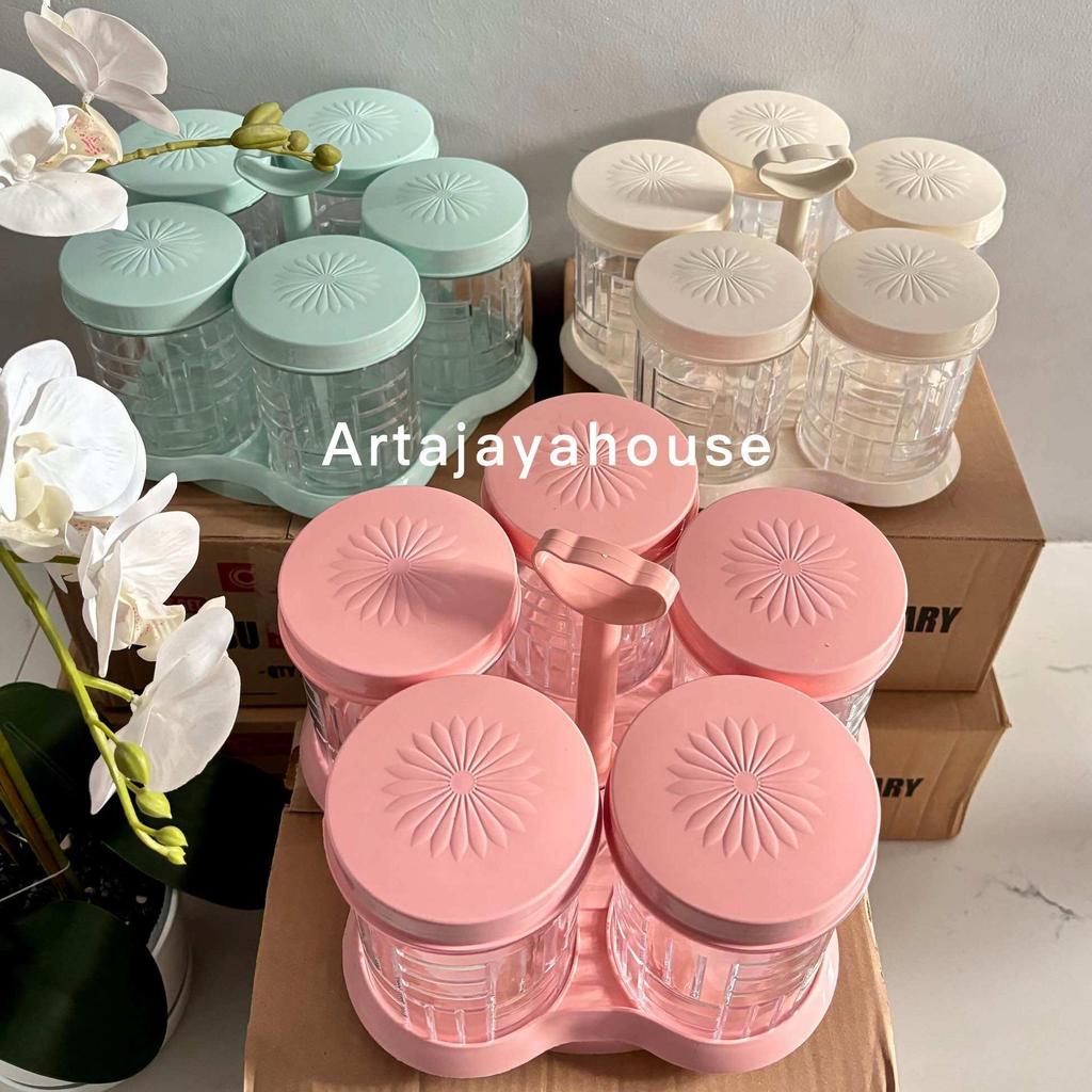 Toples Set 5+Nampan Garasu Rotary Toples Kue Kering Toples Lebaran Clio Toples Nastar
