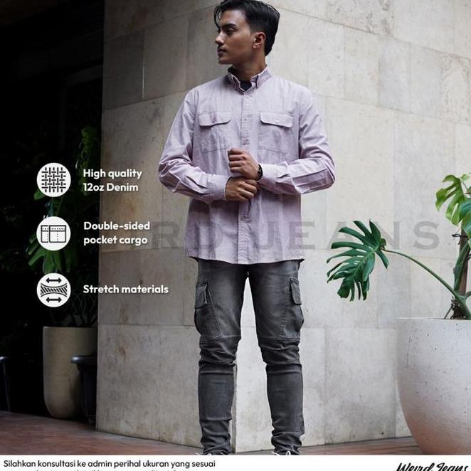 Weird Jeans - Weird Jeans Cargo Maxwell Grey Celana Panjang Pria Slim