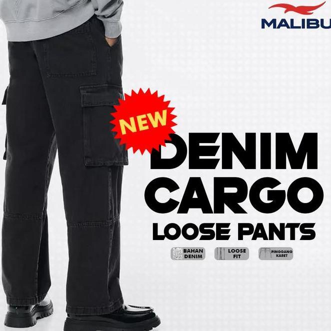 Malibu Celana Cargo Malibu Celana Cargo Denim Tebal Loose Pants Street Style