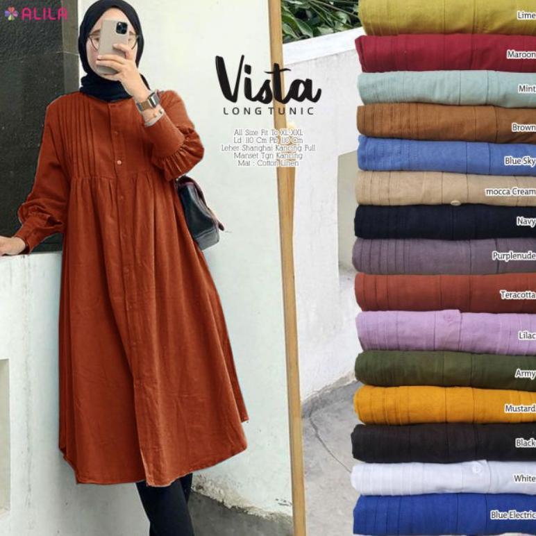 Exclusive Vista Long Tunik Bahan Cotton Linen Import Ori Berlabel Alila/Long Tunik Katun Polos Ld 11