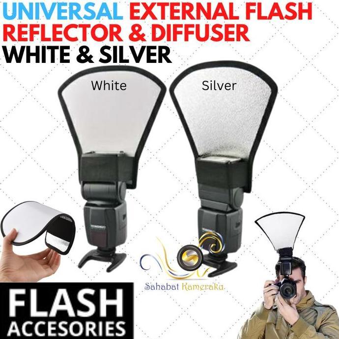 Universal External Flash Reflector Diffuser Silver White 2 in 1 Camera