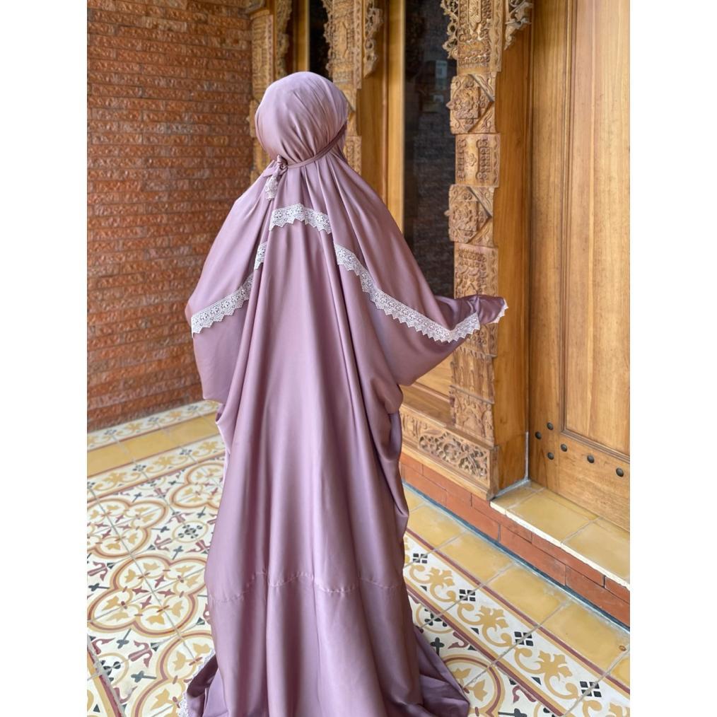 mukena terusan armani silk renda tangan