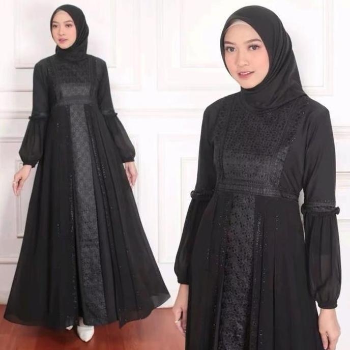 GAMIS ABAYA TURKEY HITAM BORDIR SAFIRA TANGAN BALON COUPLE IBU DAN ANAK