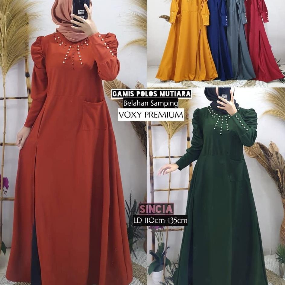 Gamis Kerah Mutiara Lengan Puffy ( Real Pic ) Gamis Mutiara Terbaru LD 110-120Cm