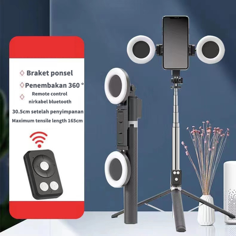 Tr Bisa Cod 165Cm Tongsis Tripod Lampu Led Gimbal Stabilizer Bluetooth Selfie Stick Remote With Led 