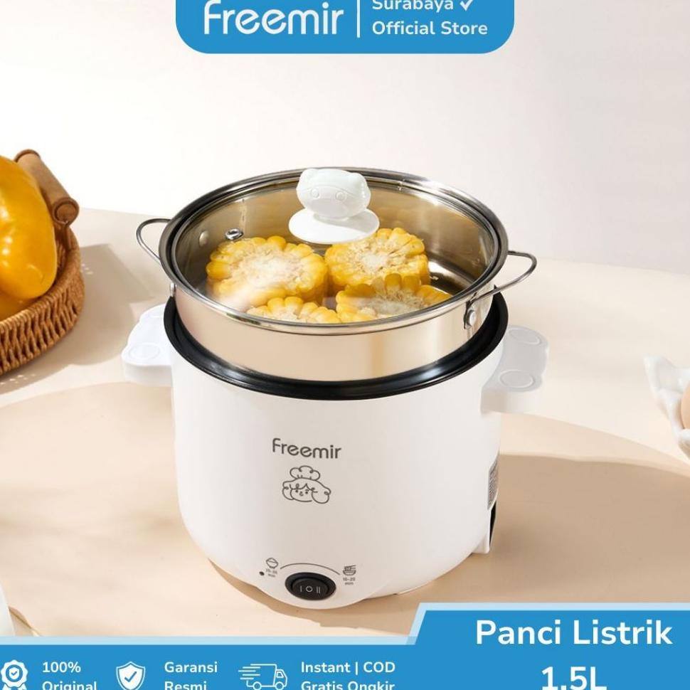 Freemir Surabaya Panci Listrik 1.5L Panci Kukusan Listrik Multifungsi Hemat Energi Anti Lengket