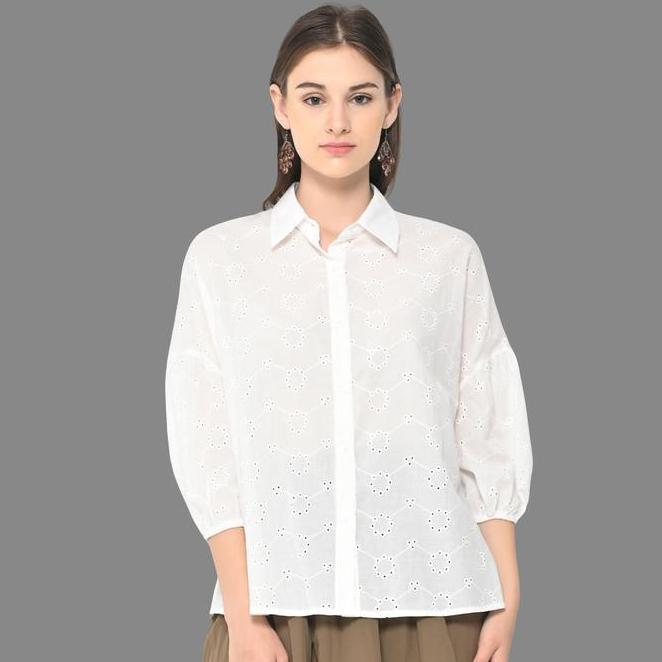 Neu Mor Embroidered Neu Mor Embroidered Puff White Sleeve Blouse - 805A