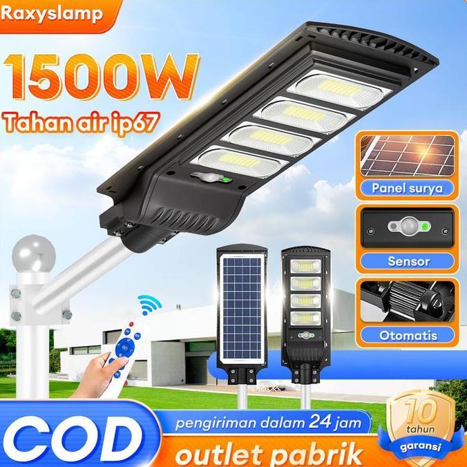 Lampu Sorot Luar Ruangan 1500W Tahan Air IP67 Seri Surya dengan Panel Surya Sensor Otomatis 10 Tahun