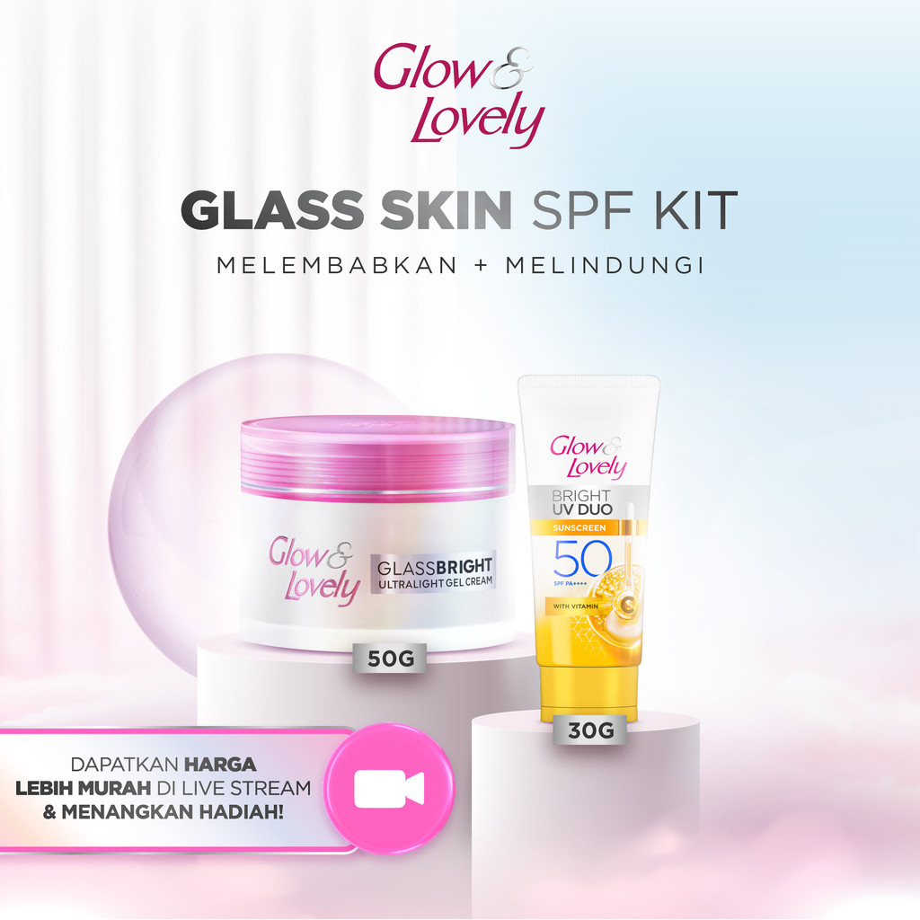[GLASS SKIN SPF KIT] Glow & Lovely Glassbright Cream 50gr & Sunscreen Wajah UV Duo SPF 50 30g