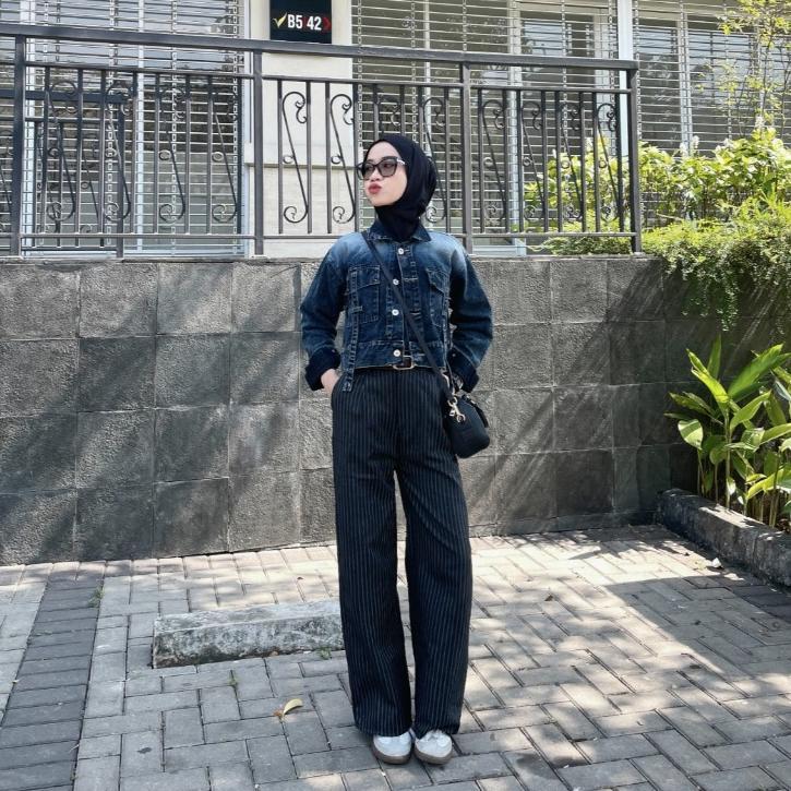 TERBARU EMWEHA FUJI JAKET CROP JEANS DENIM OVERSIZE CEWEK POCKET VARIASI TALI DENIM