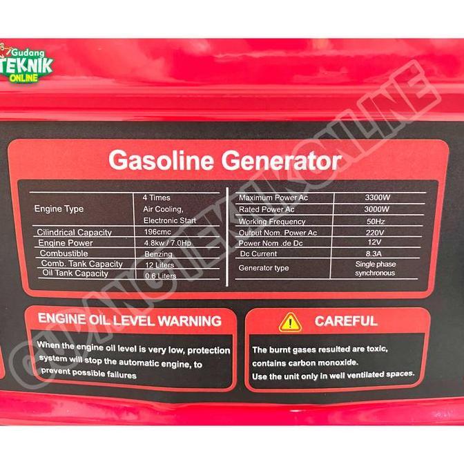 Genset 3000W EDON PT-3300 PT-3300L Manual Starter AVR / Power Generator Listrik 3000 Watt Bensin 4 T