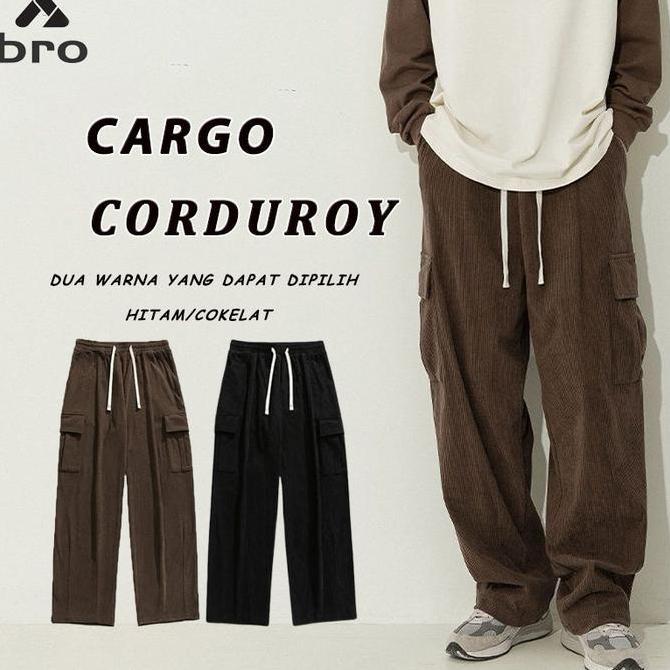 Celana Cargo Corduroy Celana Kargo Panjang Corduroy Tebal Pria Korduroi Stretch Gombrang