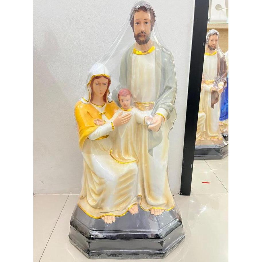siap kirim] Patung Rohani Katolik Keluarga Kudus Duduk Yesus Yosef Bunda Maria Grey Yellow Coklat Bi