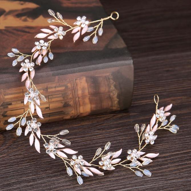 Headpiece Rambat - Headpiece Lentur Pengantin - Headpiece Mutiara Daun - Hiasan Hijab