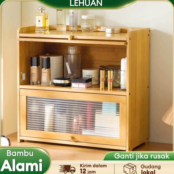 AZBOMO LH-Rak Laci Kosmetik 3 Susun Lemari Mini Tempat Kosmetik Rak Kabinet Dapur bambu Lemari Penyi
