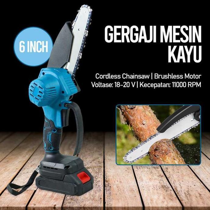RACERPO Gergaji Mesin Potong Kayu Cordless Chainsaw Gergaji Rantai Elektrik Mini Gergaji Listrik Min
