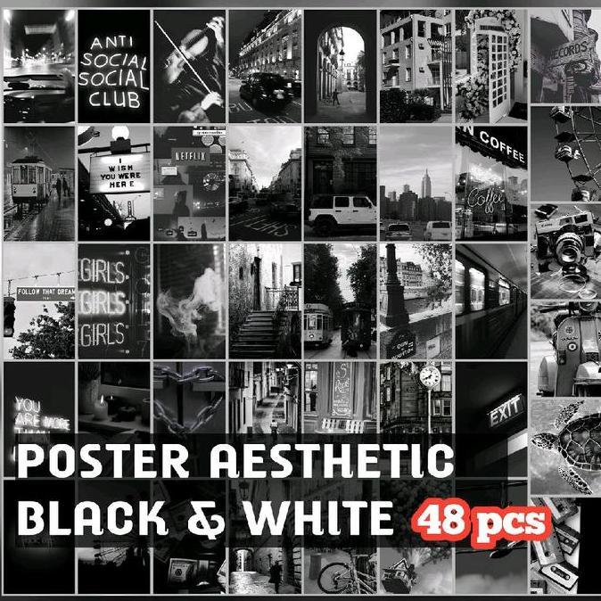 TERLARIS 48PCS POSTER DINDING KAMAR AESTHETIC HITAM DAN PUTIH - POSTER KAMAR KEKINIAN