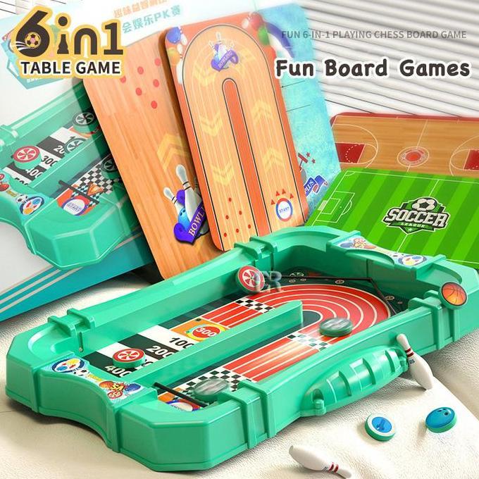 AZBOMO LNR Shop Table Board Game 6in1 Set 6 Permainan Sepak Bola Basket Bowling Sling Shot Mainan An