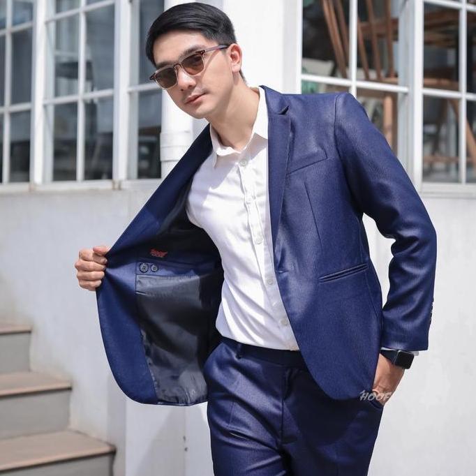 New  Sevenfour jas pria stelan warna biru navy wedding wisuda formal pesta party Pengantin stelan