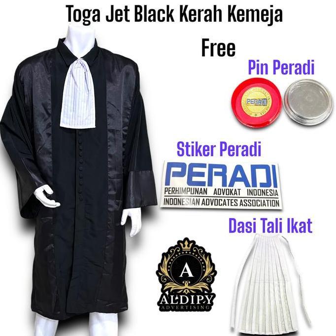 New  Toga Advokat Jaksa Peradi Toga Lawyer Bahan Jet Black Krah Kemeja + Pin Peradi Dan Stiker Perad