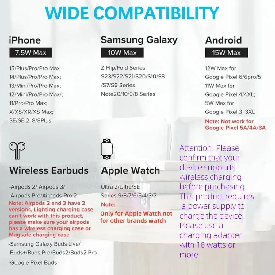 BIG SALE 3 In 1 Wireless Charger Foldable Charging Station LED For Mobile Phone iPhone 15 14 13 12 1