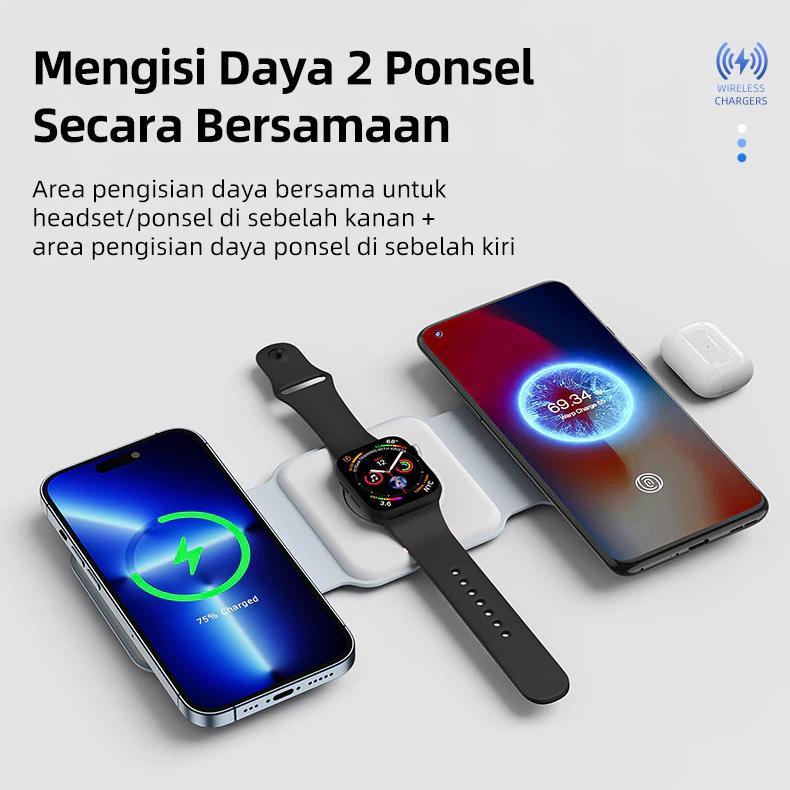 CUCI GUDANG eNest 3-IN-1 Magnetic Wireless Charger Foldable - Pengisi Daya Nirkabel Lipat 15W Cepat 