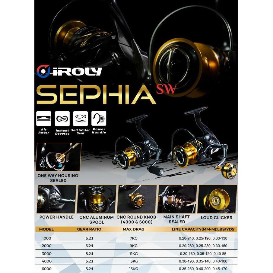 Reel pancing Iroly Sephia Sw 1000-2000/ Sephia Carbon 1000-2000/ SephiA+sw 1000-6000