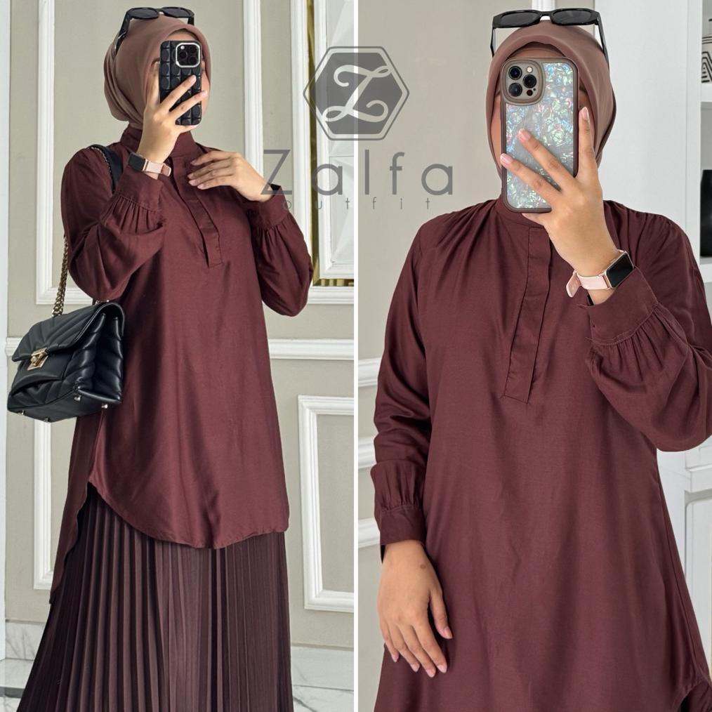 ORIGINAL KALINA Tunik Wanita Katun Rayon Twill - Nyaman Dipakai, Lengan Manset, Kancing busui by ZAL