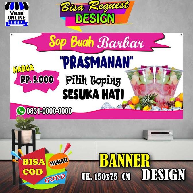 Ready  Spanduk Banner Es Buah Prasmanan Model Nyamping, Es Buah Viral Keren